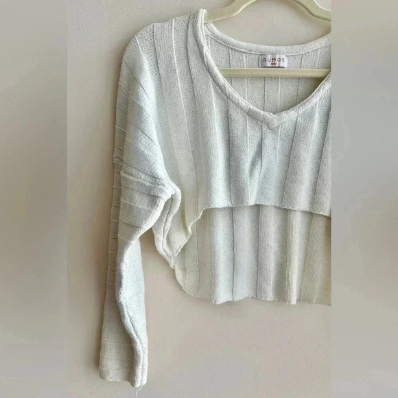 Rumor by Anthropologie Extra Cropped Long Sleeve Ribbed Sweater, S/M, Cardigan - Picture 3 of 16
